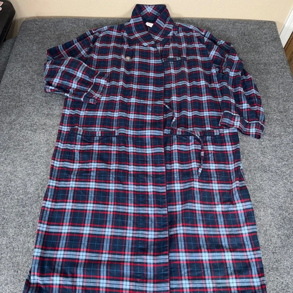 Brooks Brothers 1818 Mens XL Plaid Cotton Flannel Robe Navy Red Blue Tartan